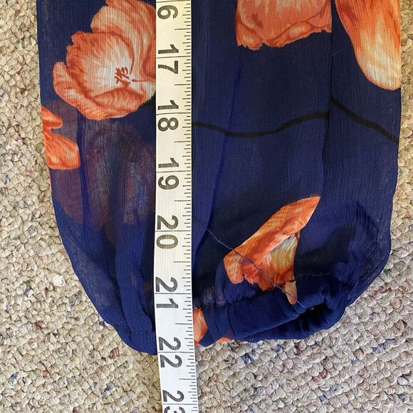 ALL IN FAVOR Minidress S Brittany Wrap Blue Peach Floral Chiffon Ruffle Feminine - Picture 4 of 7